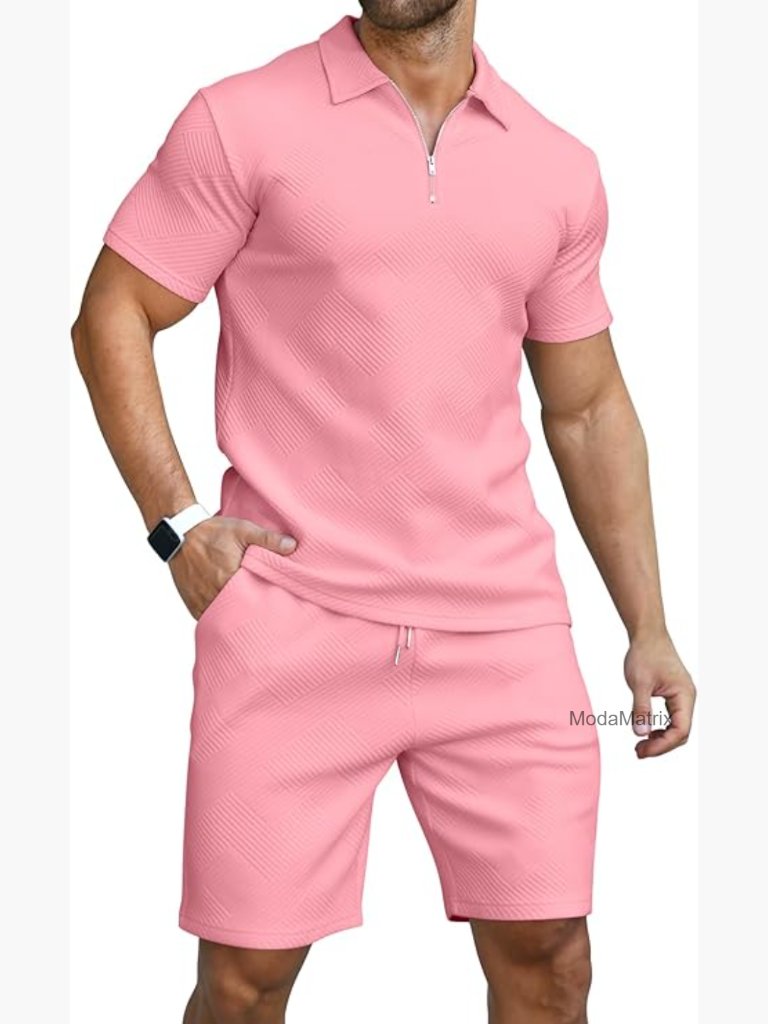 Men's 2 Piece Polo Shirt And Shorts Set Summer Tracksuit Casual Sportswear